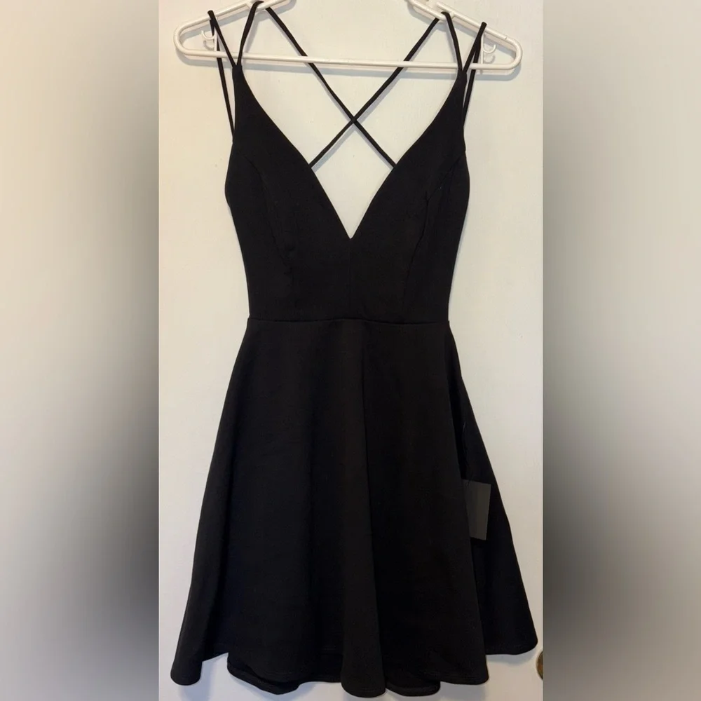 Lulus Believe in Love‎ Black Backless Skater Dress Black Size S NWT